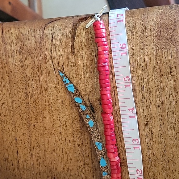 Red Coral Necklace With .925 silver Hammered Hardware and Closure.  17" length - Picture 9 of 11